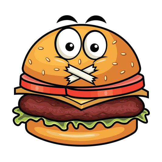 Taped mouth hamburger emoticon. PNG - JPG and vector EPS file formats (infinitely scalable). Image isolated on transparent background.