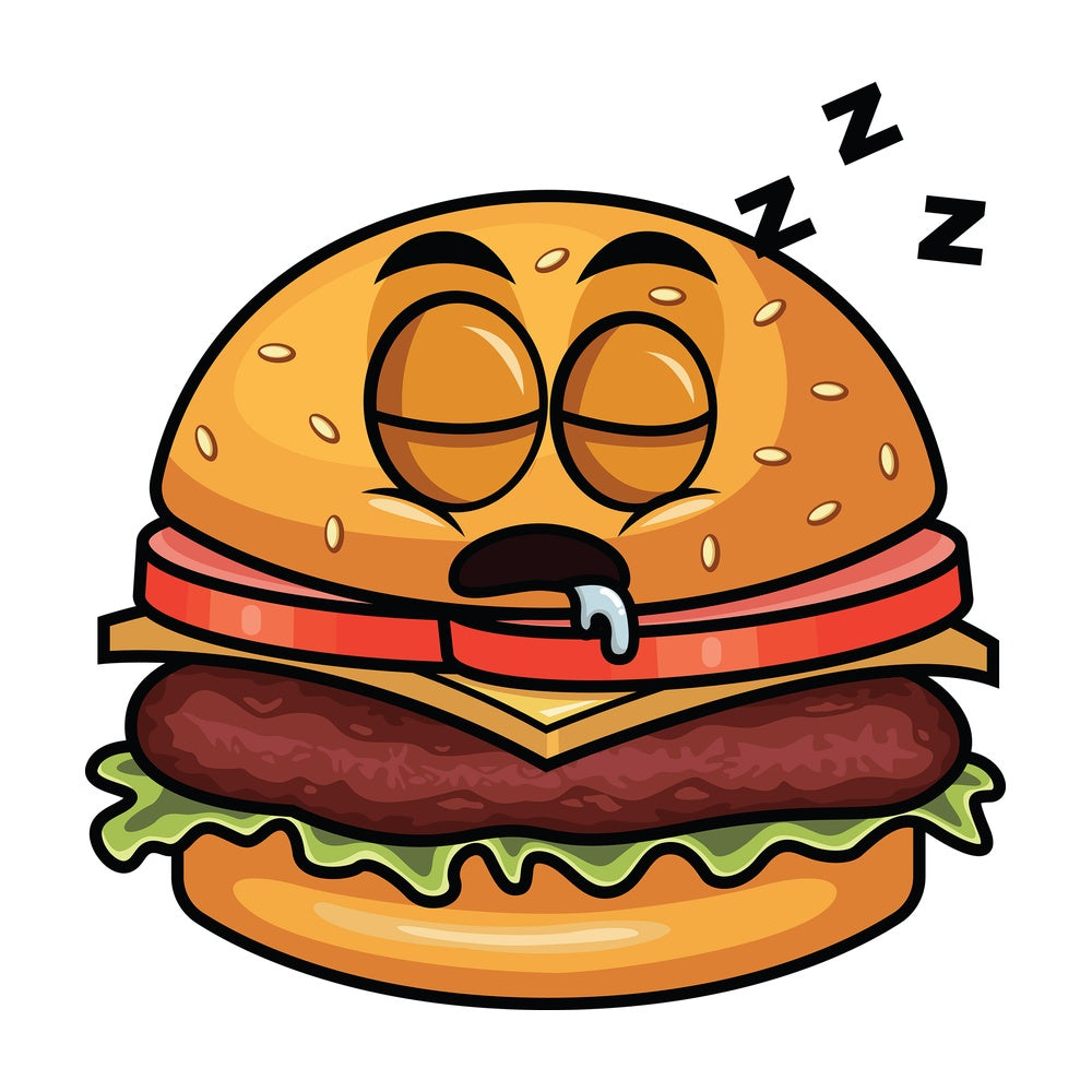 Sleeping hamburger emoticon. PNG - JPG and vector EPS file formats (infinitely scalable). Image isolated on transparent background.