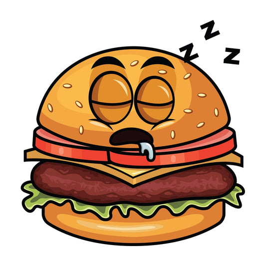 Sleeping hamburger emoticon. PNG - JPG and vector EPS file formats (infinitely scalable). Image isolated on transparent background.