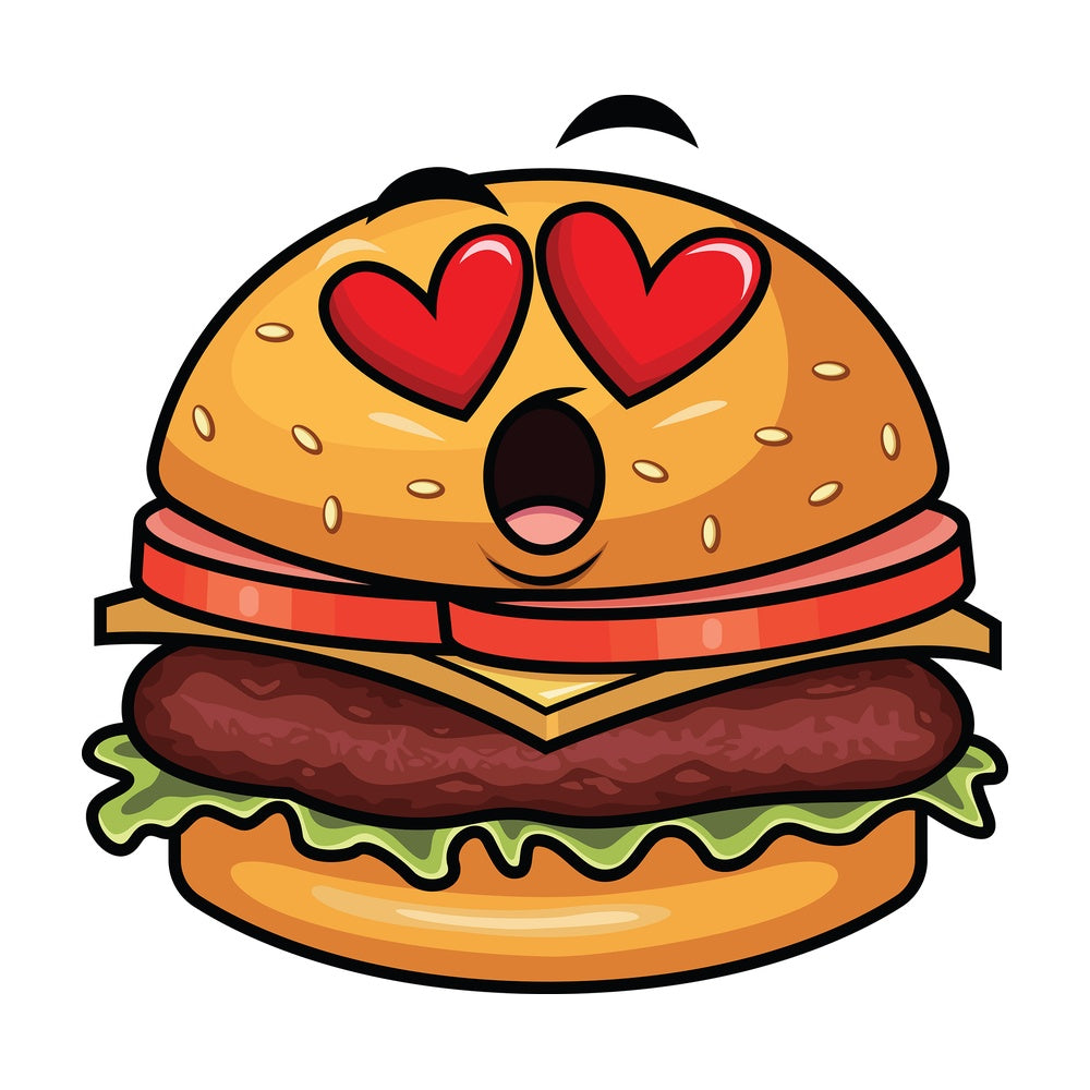 In love hamburger emoticon. PNG - JPG and vector EPS file formats (infinitely scalable). Image isolated on transparent background.