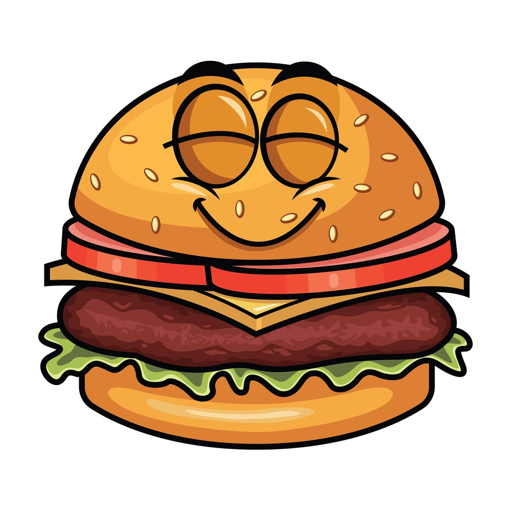 Delighted hamburger emoticon. PNG - JPG and vector EPS file formats (infinitely scalable). Image isolated on transparent background.