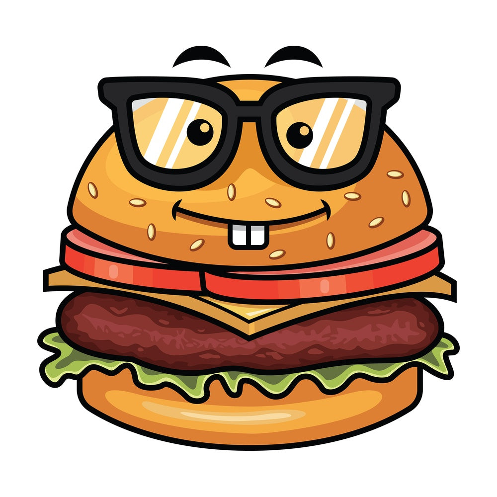 Nerdy hamburger emoticon. PNG - JPG and vector EPS file formats (infinitely scalable). Image isolated on transparent background.