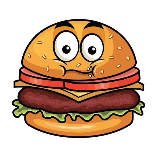 Chewing hamburger emoticon. PNG - JPG and vector EPS file formats (infinitely scalable). Image isolated on transparent background.
