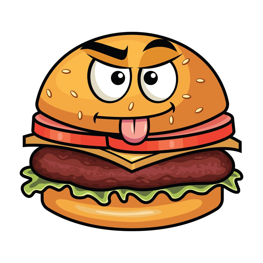 Sarcastic hamburger emoticon. PNG - JPG and vector EPS file formats (infinitely scalable). Image isolated on transparent background.
