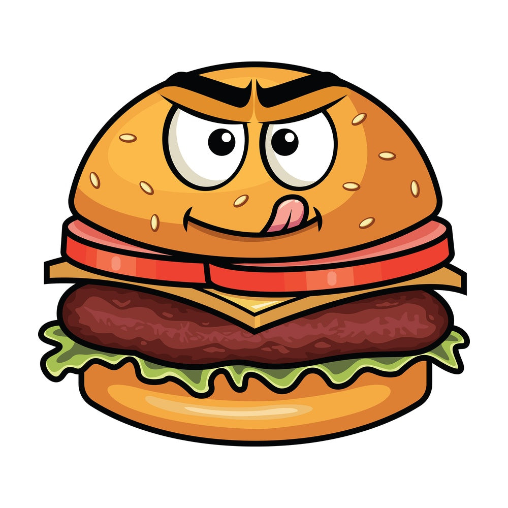 Evil look hamburger emoticon. PNG - JPG and vector EPS file formats (infinitely scalable). Image isolated on transparent background.