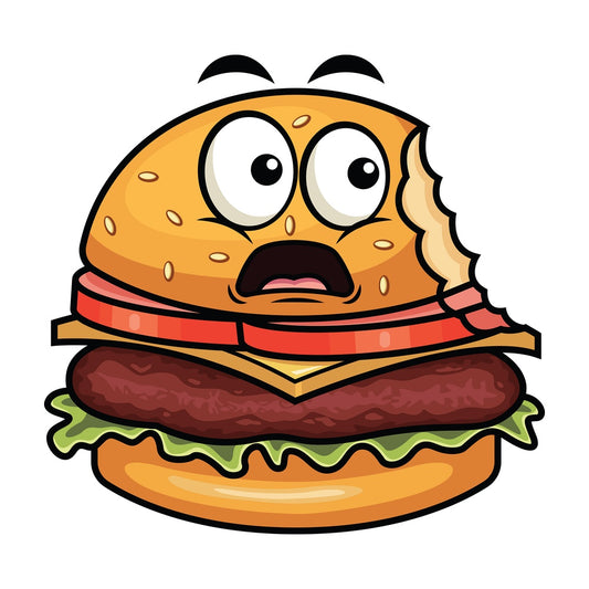 Bitten hamburger emoticon. PNG - JPG and vector EPS file formats (infinitely scalable). Image isolated on transparent background.
