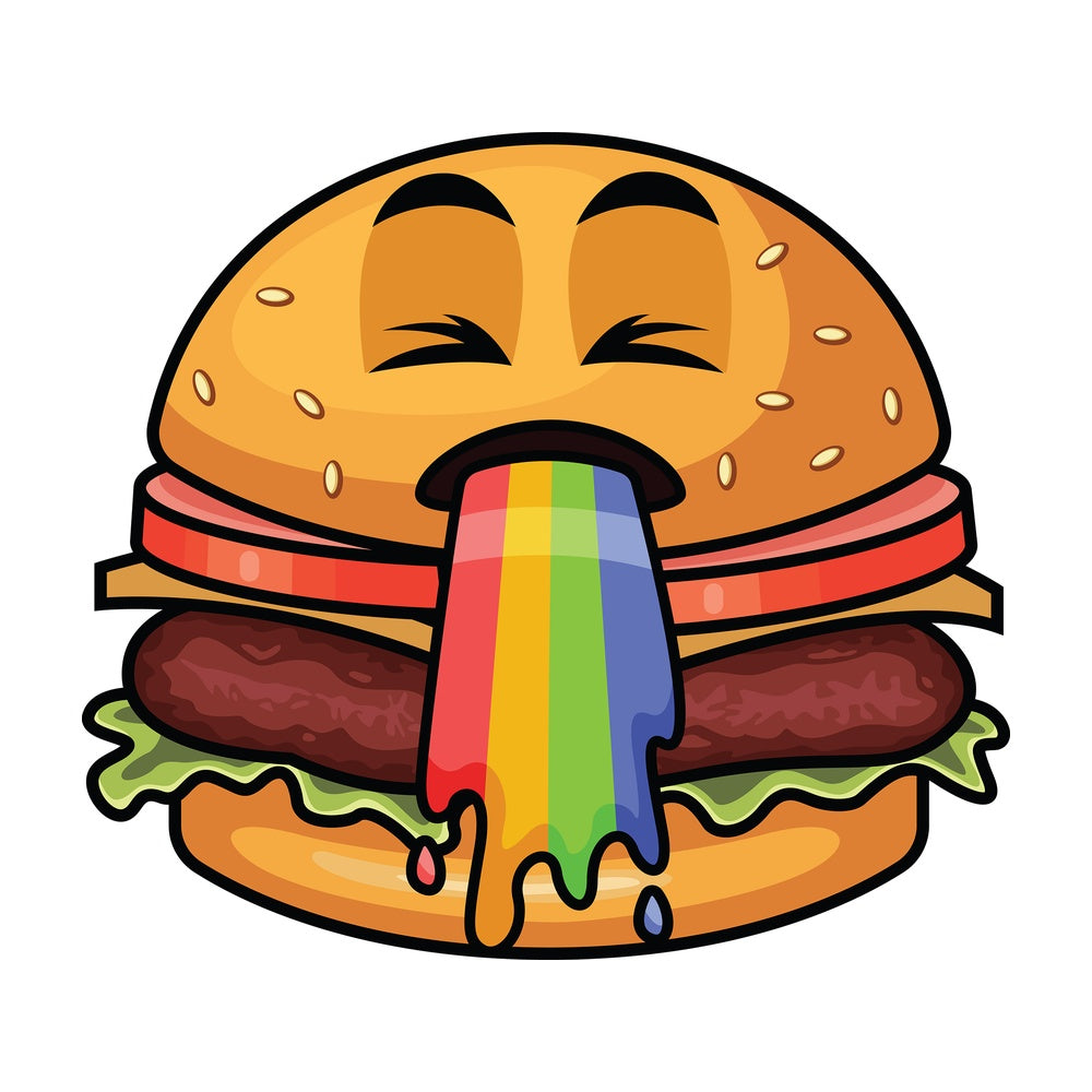 Vomiting rainbow hamburger emoticon. PNG - JPG and vector EPS file formats (infinitely scalable). Image isolated on transparent background.