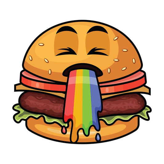 Vomiting rainbow hamburger emoticon. PNG - JPG and vector EPS file formats (infinitely scalable). Image isolated on transparent background.