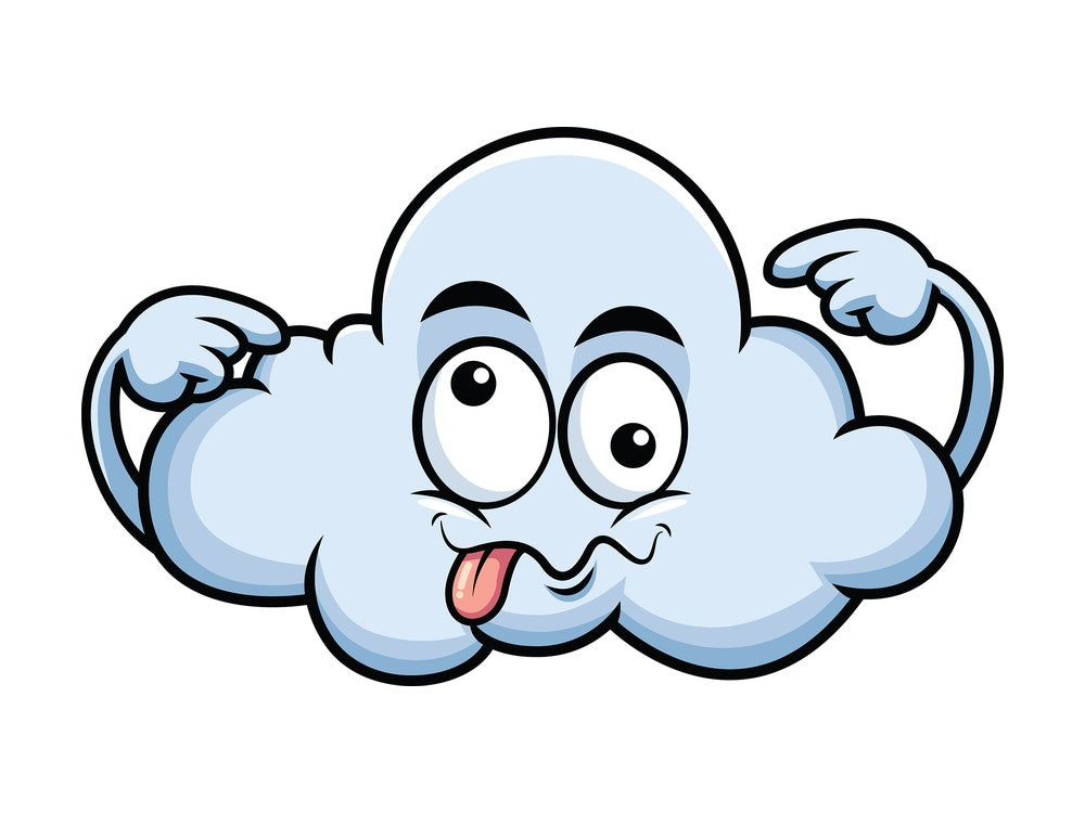 Goofy crazy eyes cloud emoticon. PNG - JPG and vector EPS file formats (infinitely scalable). Image isolated on transparent background.