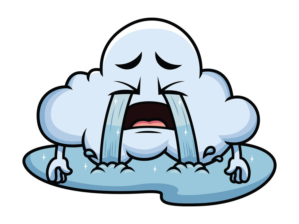 Crying with wailing tears cloud emoticon. PNG - JPG and vector EPS file formats (infinitely scalable). Image isolated on transparent background.