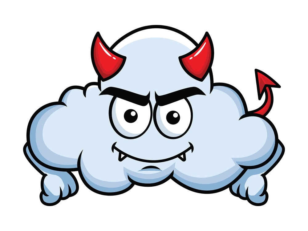 Crafty devil cloud emoticon. PNG - JPG and vector EPS file formats (infinitely scalable). Image isolated on transparent background.