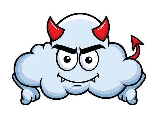 Crafty devil cloud emoticon. PNG - JPG and vector EPS file formats (infinitely scalable). Image isolated on transparent background.