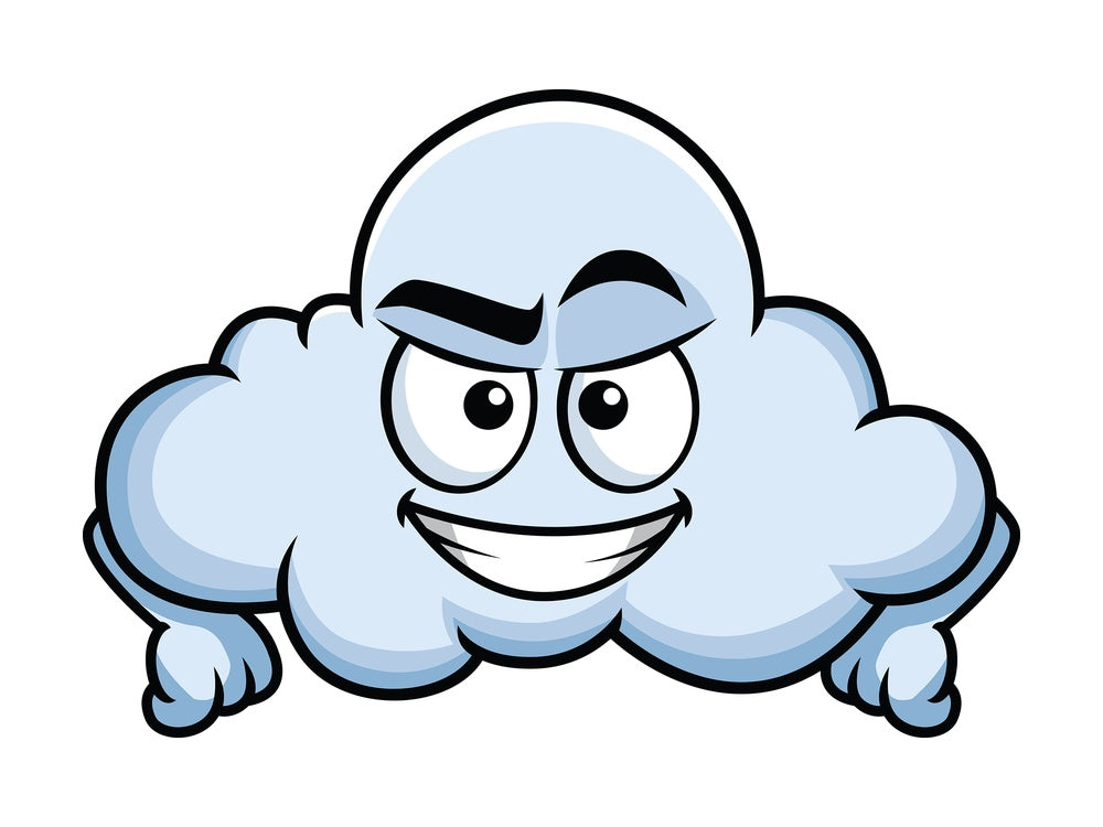 Cunning evil face cloud emoticon. PNG - JPG and vector EPS file formats (infinitely scalable). Image isolated on transparent background.