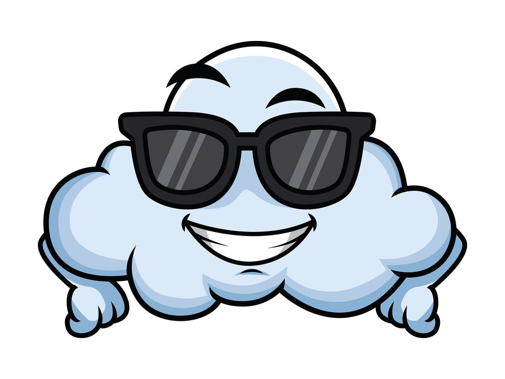 Cool cloud wearing sunglasses emoticon. PNG - JPG and vector EPS file formats (infinitely scalable). Image isolated on transparent background.