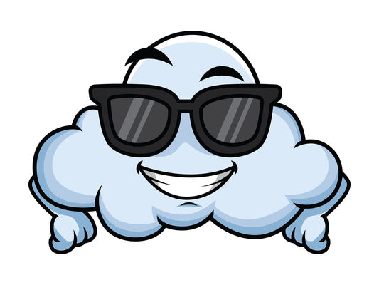 Cool cloud wearing sunglasses emoticon. PNG - JPG and vector EPS file formats (infinitely scalable). Image isolated on transparent background.