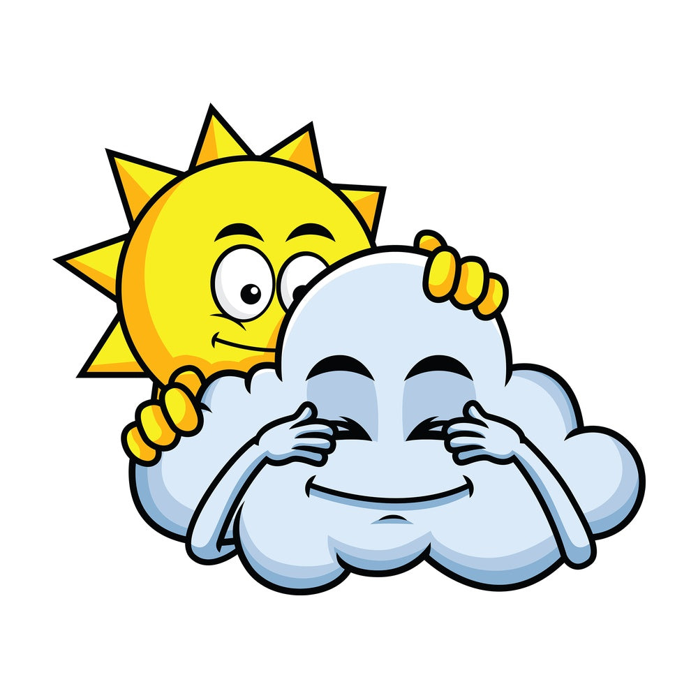 Sun and cloud playing hide and seek emoticon. PNG - JPG and vector EPS file formats (infinitely scalable). Image isolated on transparent background.
