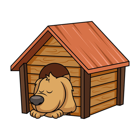 Doggy sleeping inside dog house. PNG - JPG and vector EPS file formats (infinitely scalable). Image isolated on transparent background.