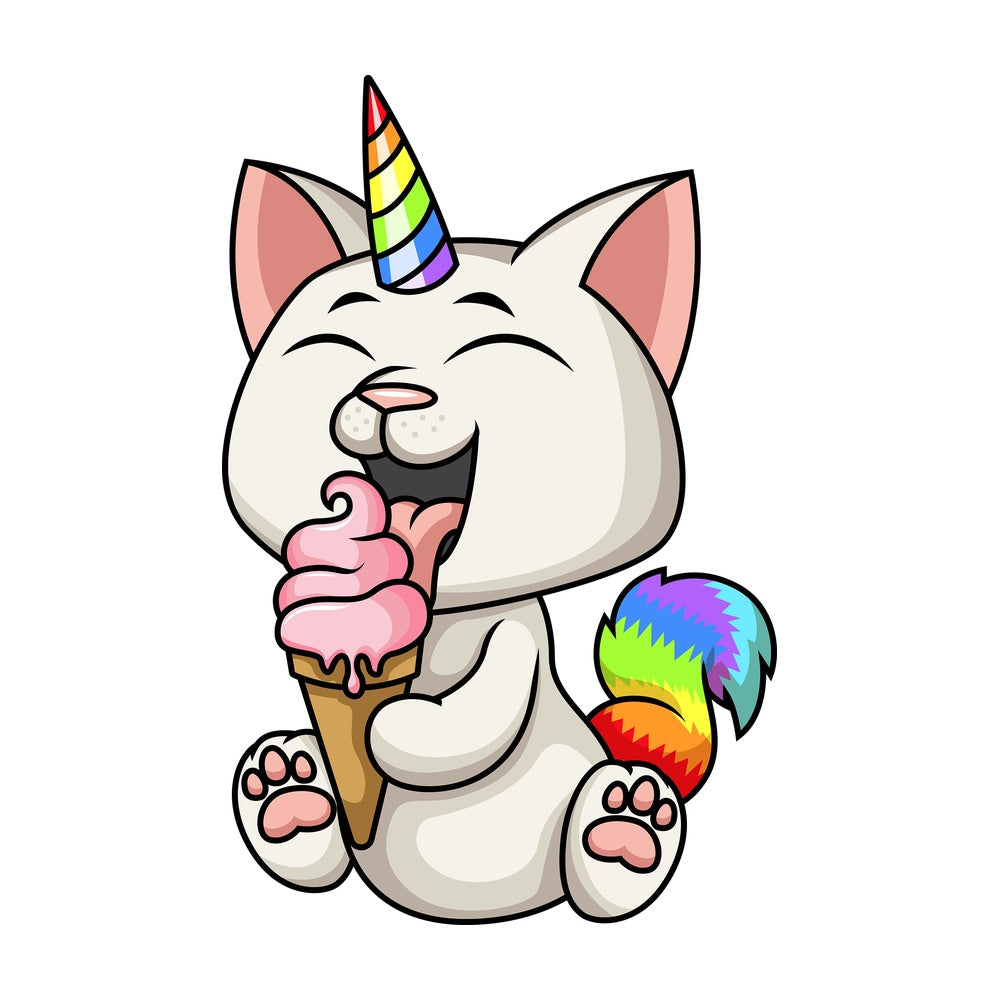 Cat unicorn licking ice cream. PNG - JPG and vector EPS file formats (infinitely scalable). Image isolated on transparent background.