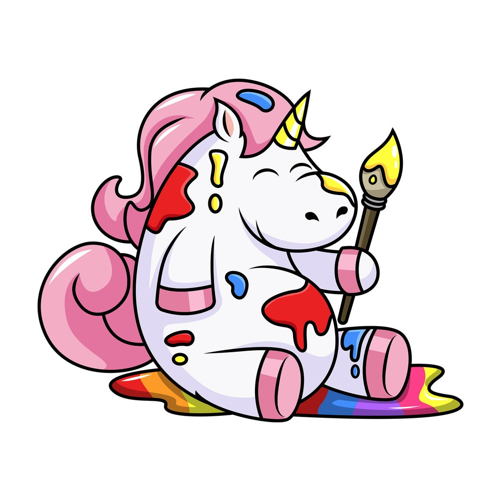 Cute unicorn covered in paint. PNG - JPG and vector EPS file formats (infinitely scalable). Image isolated on transparent background.