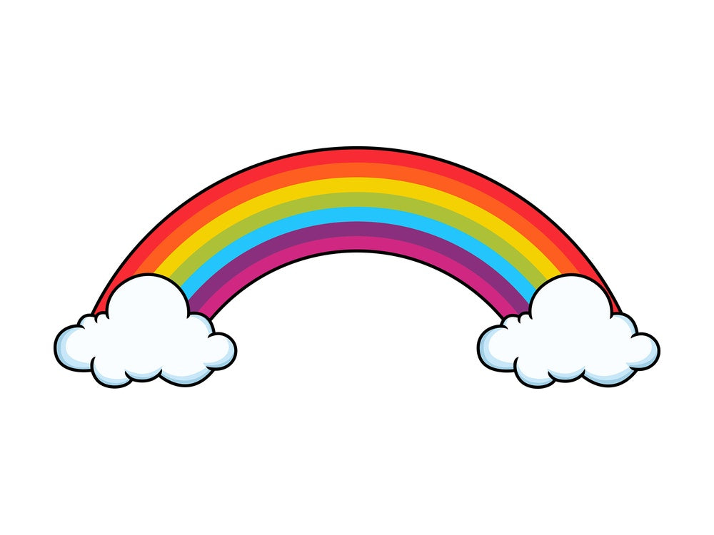 Long rainbow with cloud bases. PNG - JPG and vector EPS file formats (infinitely scalable). Image isolated on transparent background.