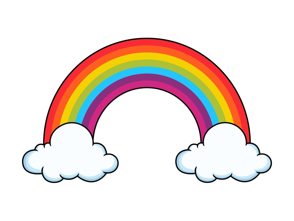 Tall rainbow with coulds. PNG - JPG and vector EPS file formats (infinitely scalable). Image isolated on transparent background.