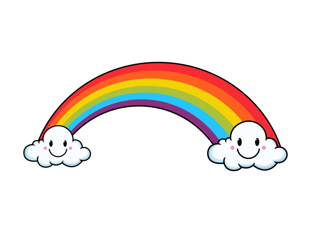 Kawaii rainbow between clouds. PNG - JPG and vector EPS file formats (infinitely scalable). Image isolated on transparent background.