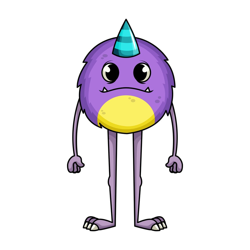 Fur ball purple monster. PNG - JPG and vector EPS (infinitely scalable). Image isolated on transparent background.