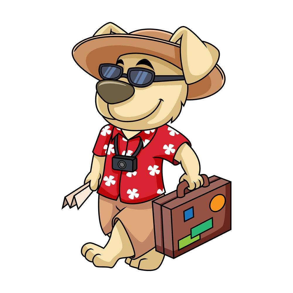 Cartoon character dog traveling. PNG - JPG and vector EPS (infinitely scalable). Image isolated on transparent background.