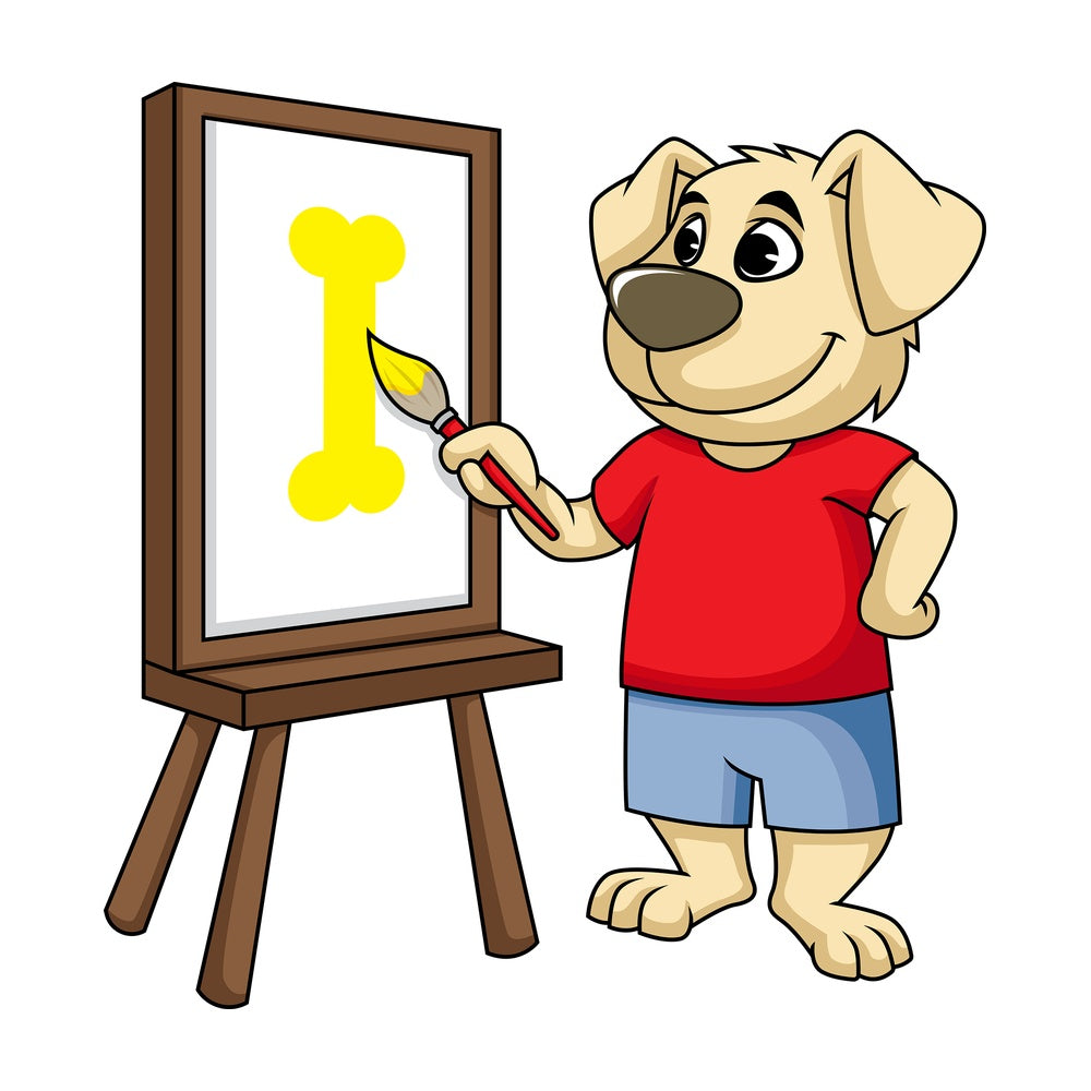 Dog cartoon character painting on canvas. PNG - JPG and vector EPS (infinitely scalable). Image isolated on transparent background.
