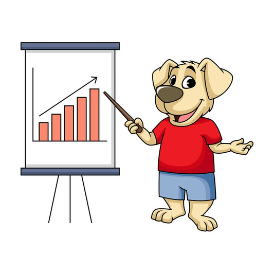 Dog cartoon character pointing το growth chart. PNG - JPG and vector EPS (infinitely scalable). Image isolated on transparent background.