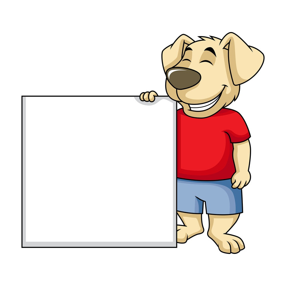 Dog cartoon character wide empty sign. PNG - JPG and vector EPS (infinitely scalable). Image isolated on transparent background.