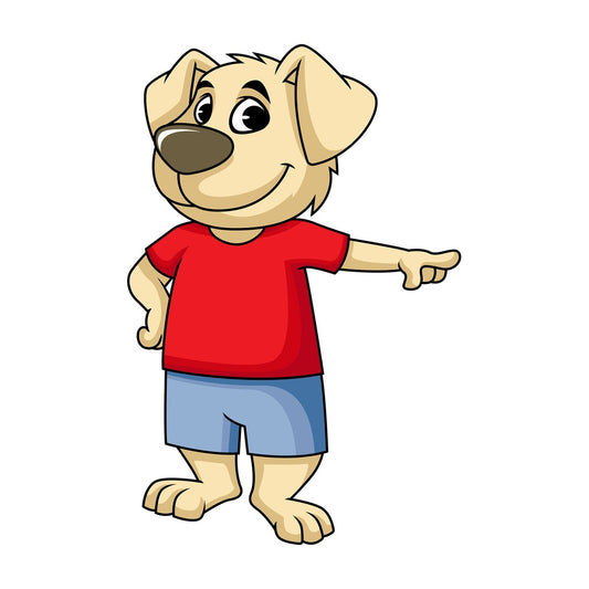 Dog cartoon character pointing right. PNG - JPG and vector EPS (infinitely scalable). Image isolated on transparent background.