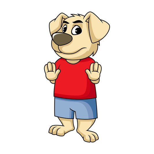 Dog cartoon character stop gesture. PNG - JPG and vector EPS (infinitely scalable). Image isolated on transparent background.