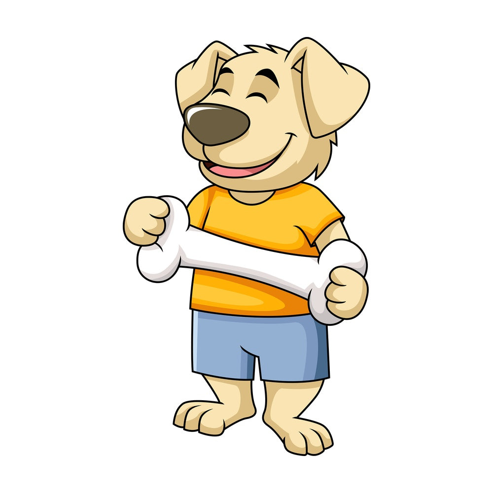 Dog character holding big bone. PNG - JPG and vector EPS (infinitely scalable). Image isolated on transparent background.