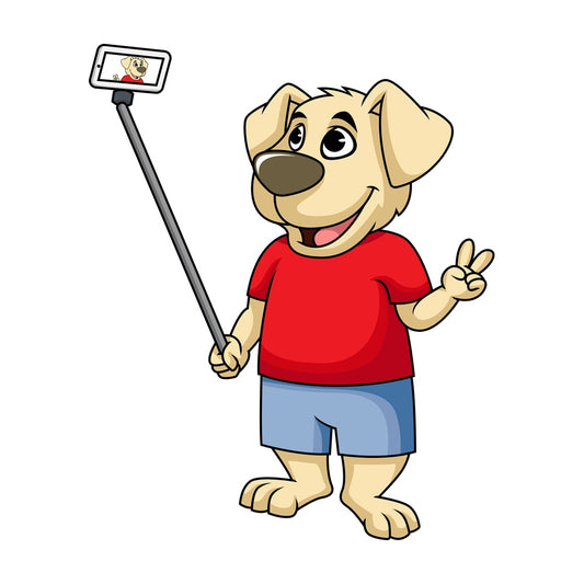 Dog character taking selfie. PNG - JPG and vector EPS (infinitely scalable). Image isolated on transparent background.