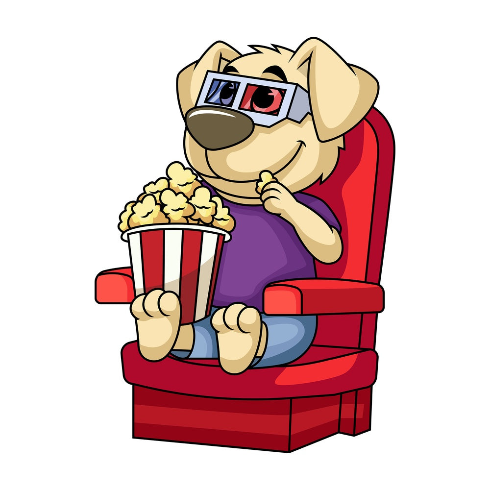 Dog character watching movie. PNG - JPG and vector EPS (infinitely scalable). Image isolated on transparent background.