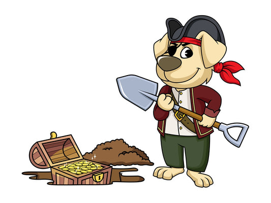 Pirate dog finding treasure. PNG - JPG and vector EPS file formats (infinitely scalable). Image isolated on transparent background.