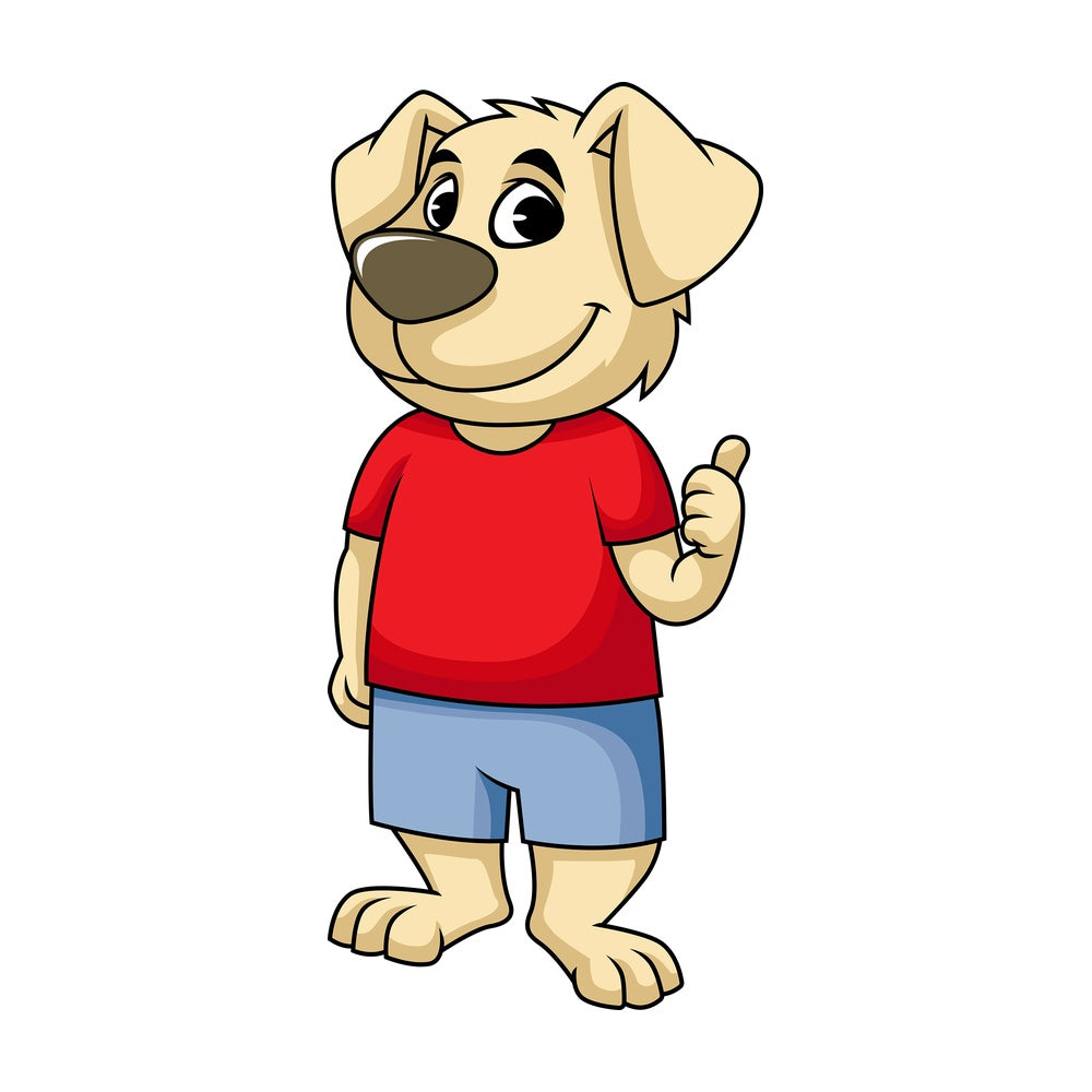 Dog mascot pointing back. PNG - JPG and vector EPS file formats (infinitely scalable). Image isolated on transparent background.