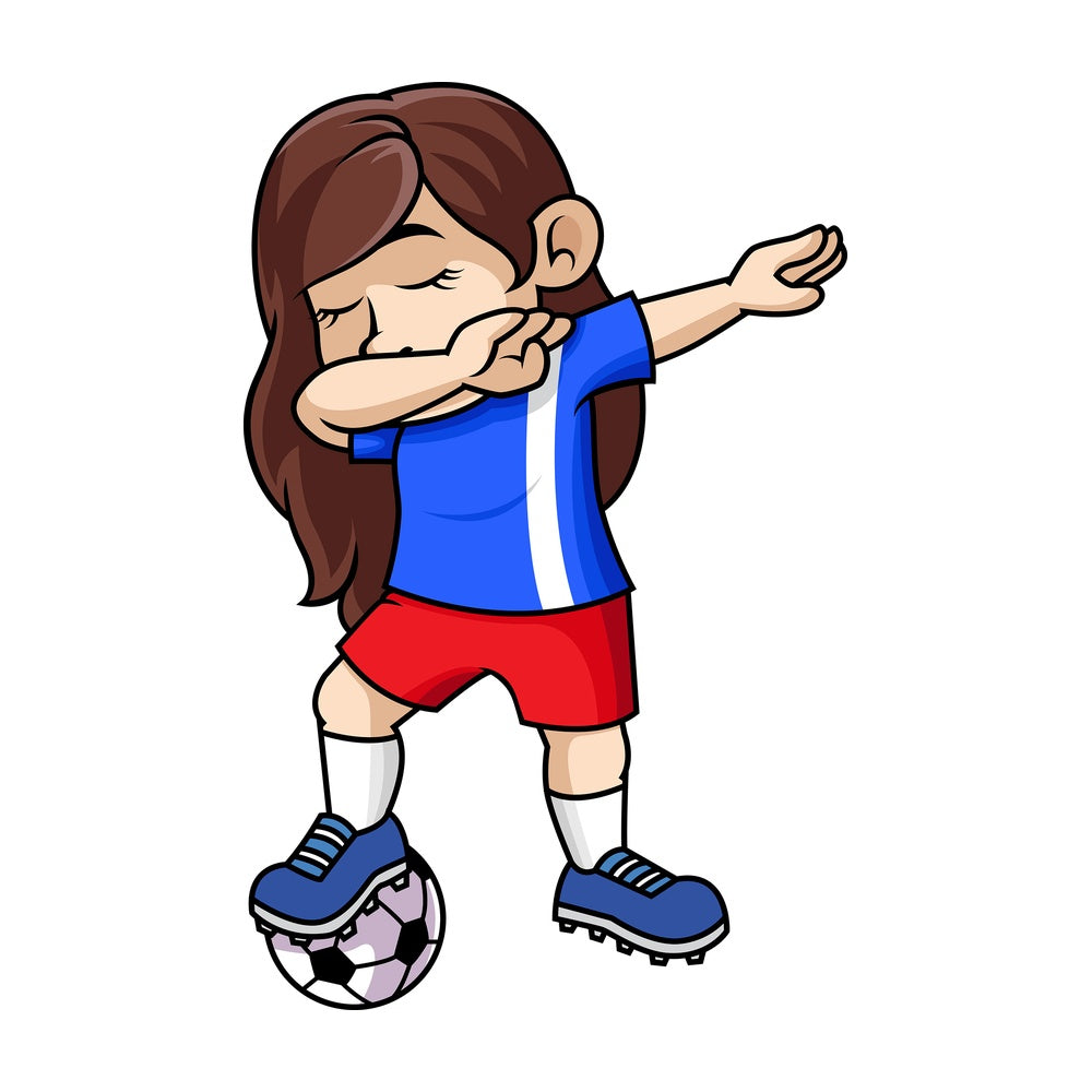 Soccer girl doing the dab. PNG - JPG and vector EPS file formats (infinitely scalable). Image isolated on transparent background.