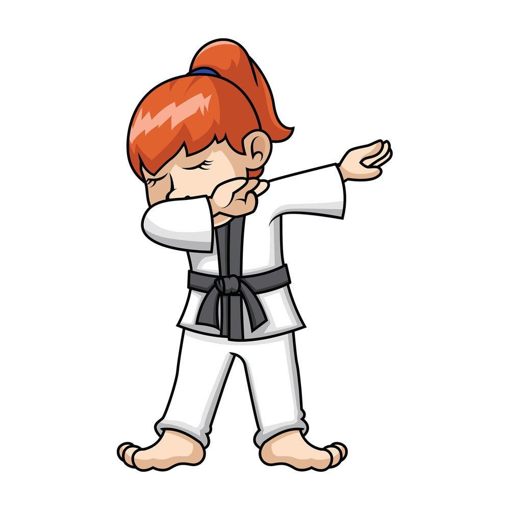 Karate girl doing the dab. PNG - JPG and vector EPS file formats (infinitely scalable). Image isolated on transparent background.