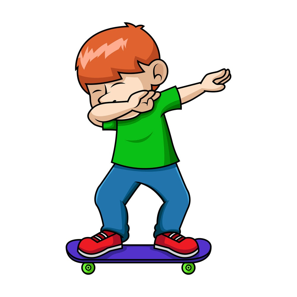 Skateboarding kid doing the dab. PNG - JPG and vector EPS file formats (infinitely scalable). Image isolated on transparent background.