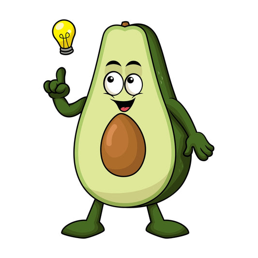 Avocado cartoon character having an idea. PNG - JPG and vector EPS (infinitely scalable). Image isolated on transparent background.