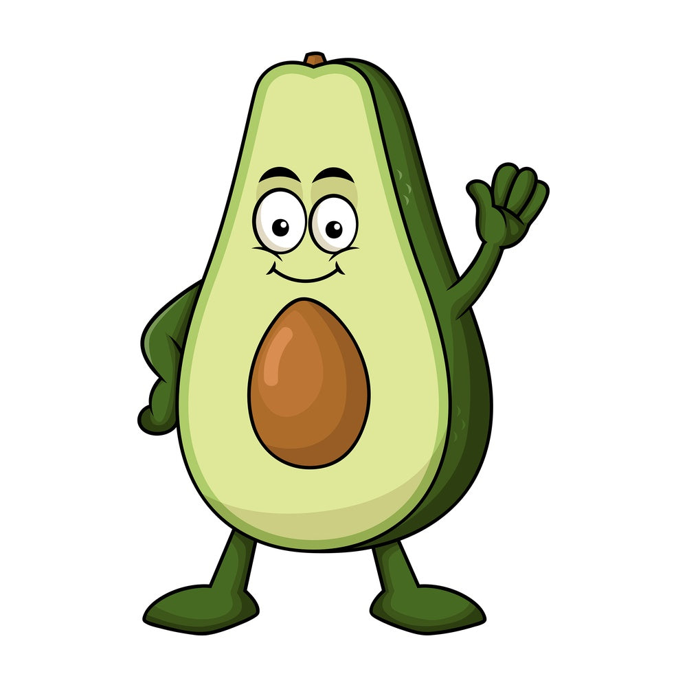 Cute avocado cartoon character waving. PNG - JPG and vector EPS (infinitely scalable). Image isolated on transparent background.