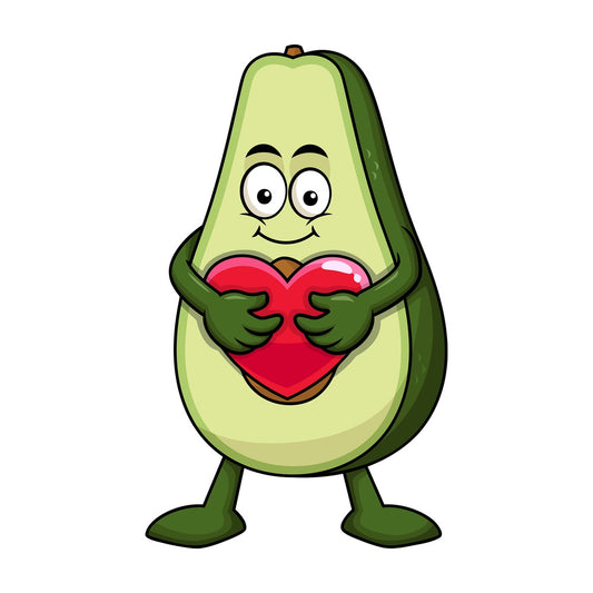 Avocado cartoon character hugging heart icon. PNG - JPG and vector EPS (infinitely scalable). Image isolated on transparent background.