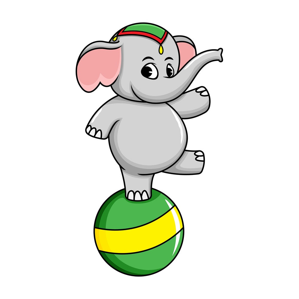 Circus elephant on ball. PNG - JPG and vector EPS (infinitely scalable). Image isolated on transparent background.