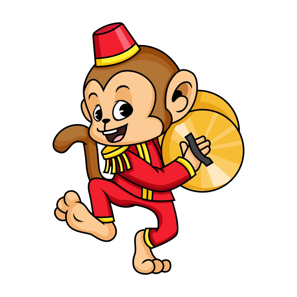 Circus monkey with cymbals. PNG - JPG and vector EPS (infinitely scalable). Image isolated on transparent background.