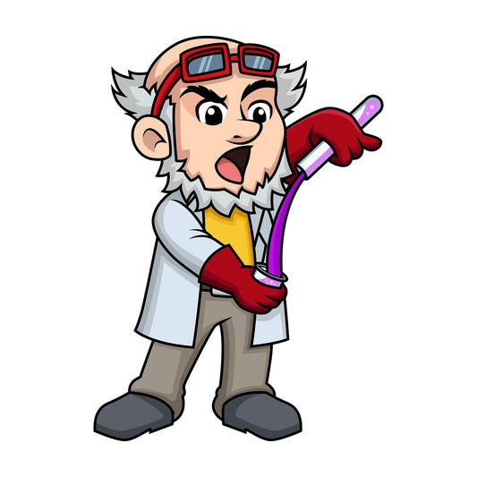 Mad scientist mixing chemicals. PNG - JPG and vector EPS (infinitely scalable). Image isolated on transparent background.