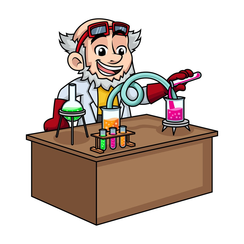 Mad scientist working in his lab. PNG - JPG and vector EPS (infinitely scalable). Image isolated on transparent background.
