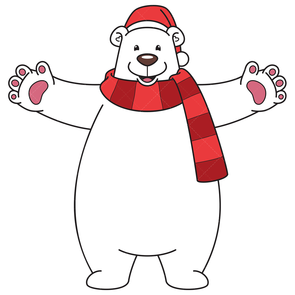 Royalty-free vector illustration of a christmas polar bear with arms wide open.