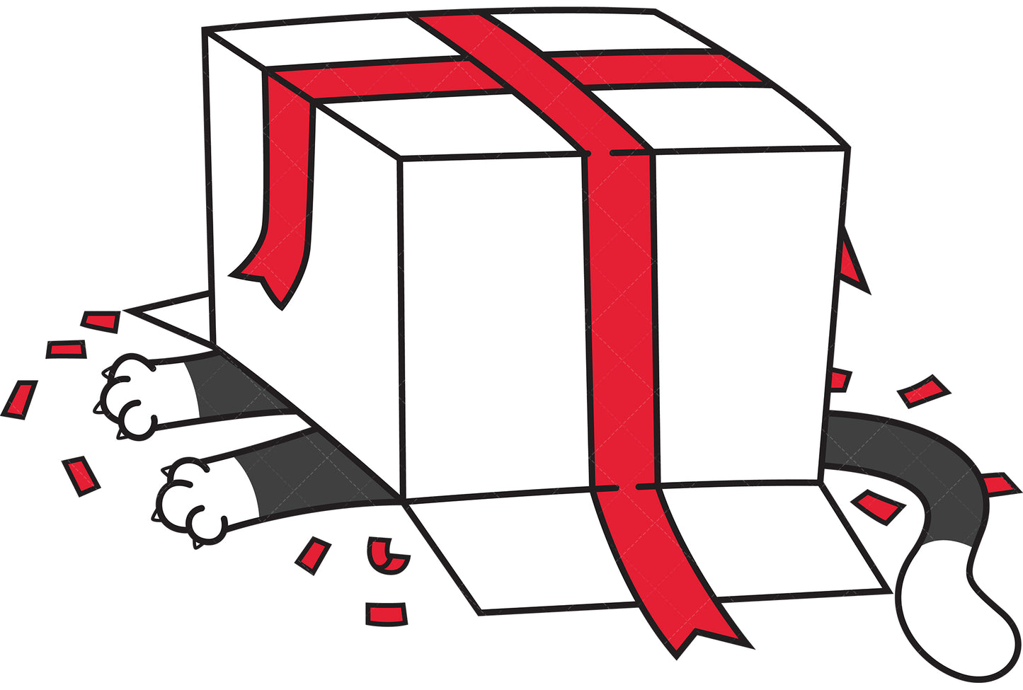 Royalty-free vector illustration of a funny cat under carton box.